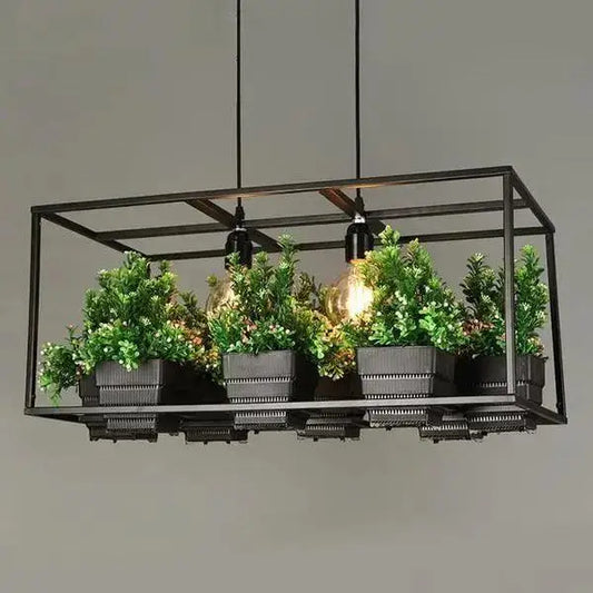 Black Metal Planter Chandelier - Black