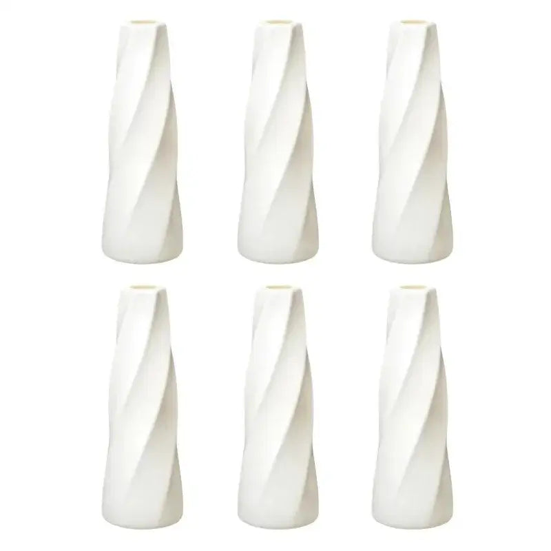 White Twisted Plastic Vases - 6 pack / CHINA