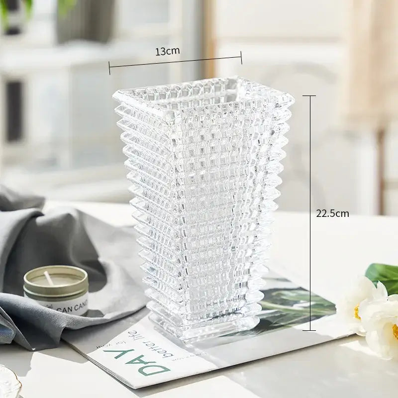 Clear Crystal Ribbed Vase - clear