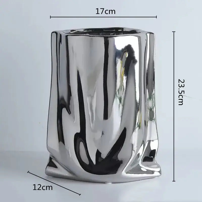 Silver Ruffled Ceramic Vase - silver-L