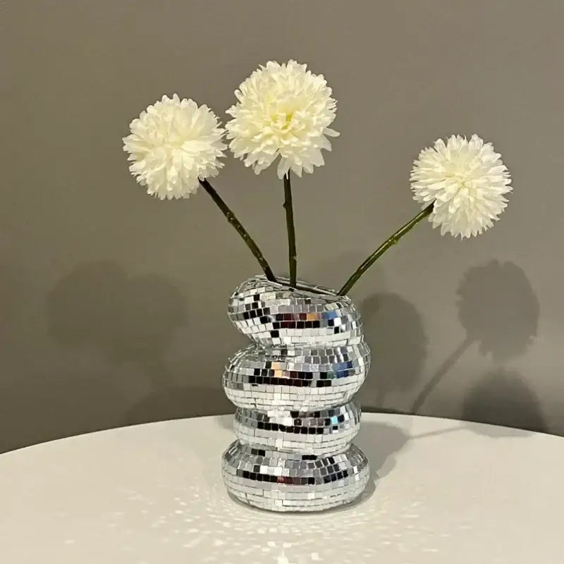 Silver Mosaic Spiral Vase - Silver