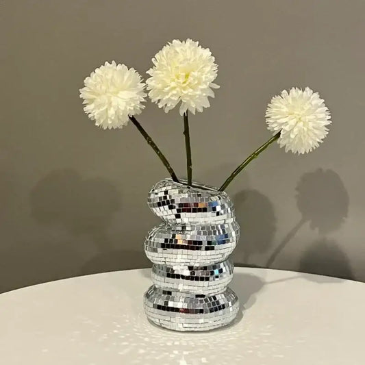 Silver Mosaic Spiral Vase - Silver