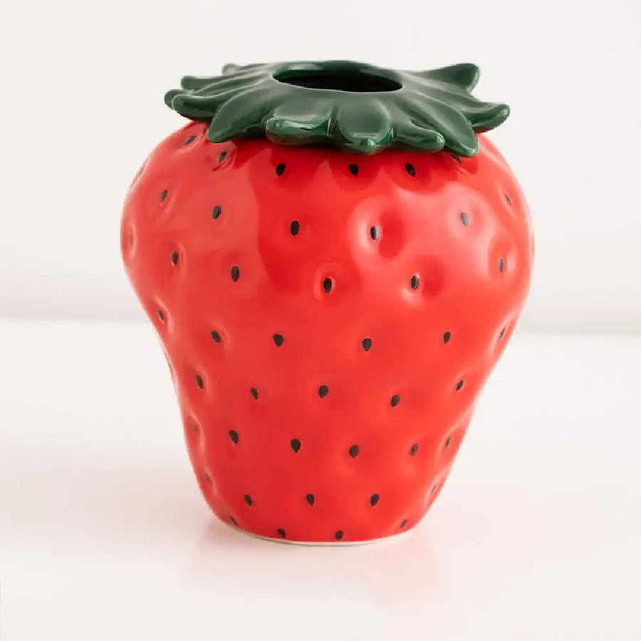 Red Ceramic Strawberry Vase - red