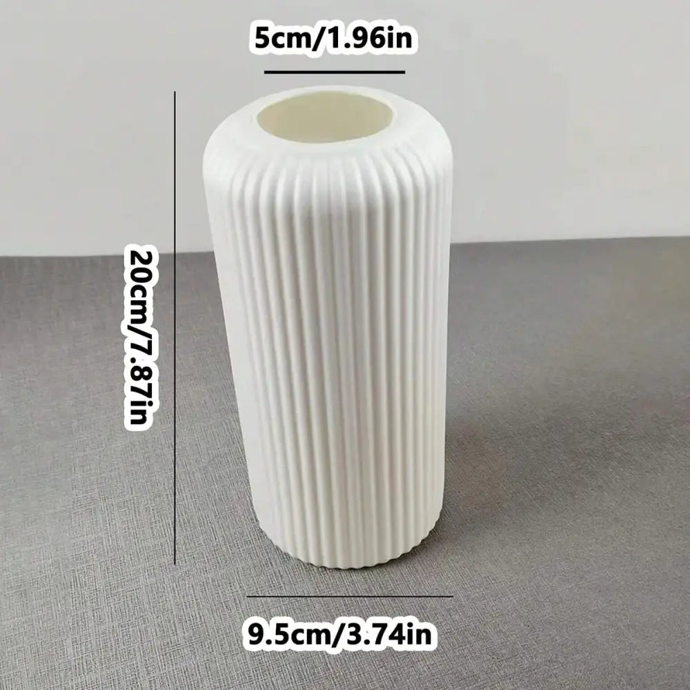 Black Striped Plastic Vase with Ceramic Finish - WHITE