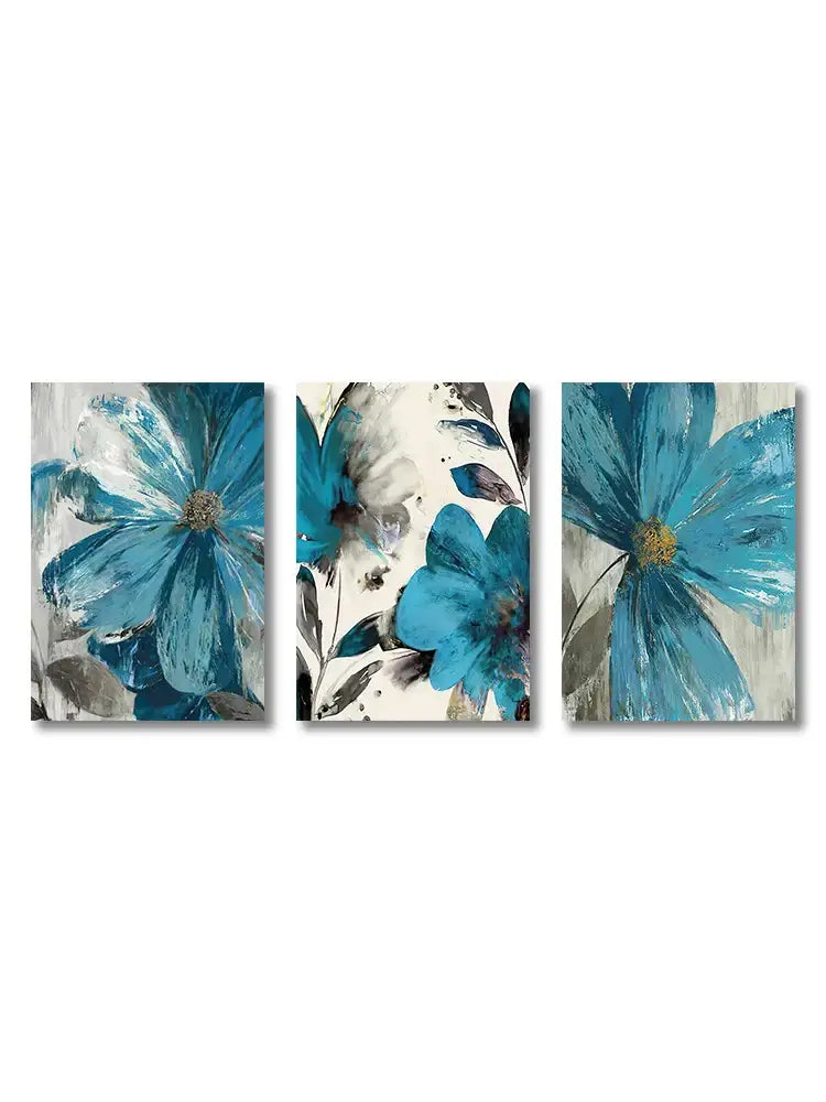 Blue Floral Wall Art Set - 3pcs / 50x70cm No Frame