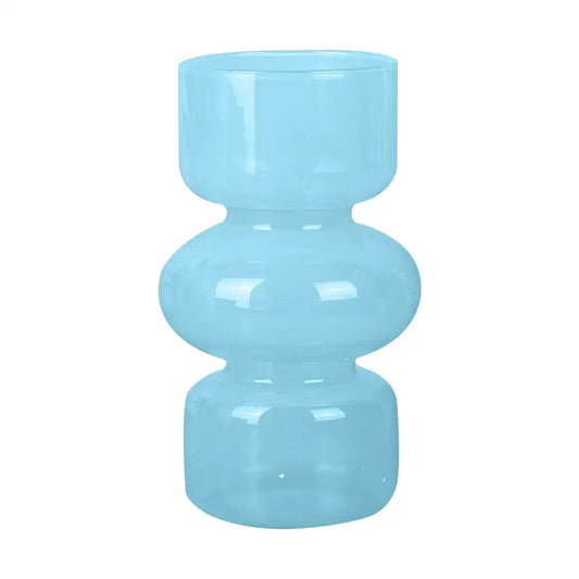Vintage teal and white glass flower vase living room decor - Light blue