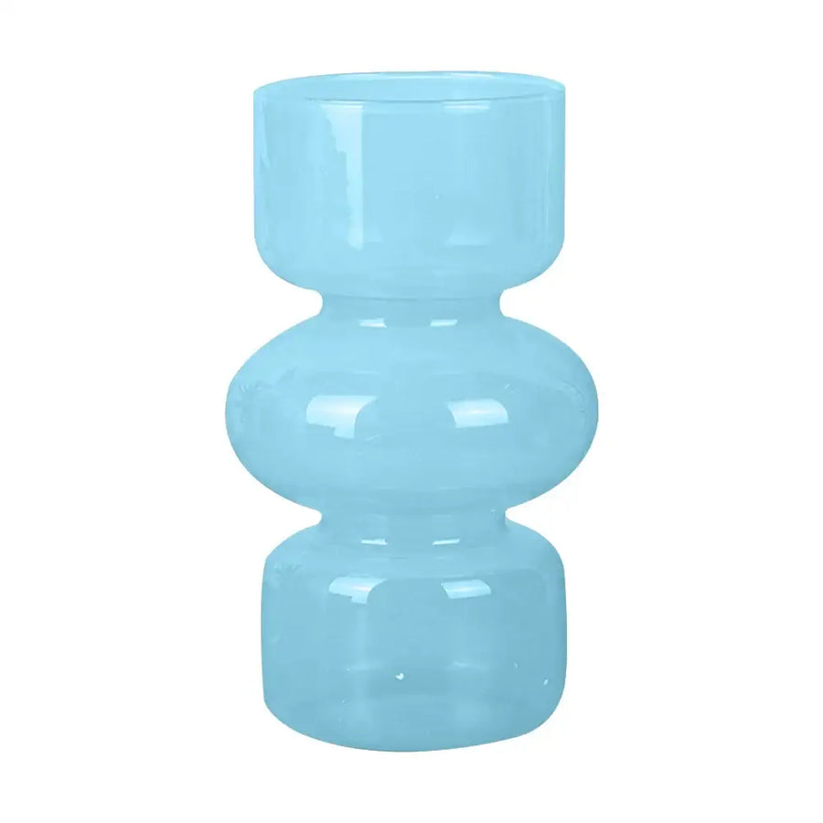 Vintage teal and white glass flower vase living room decor - Light blue