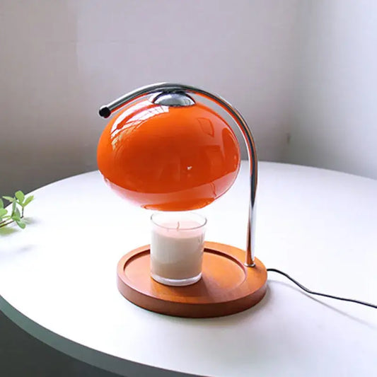Vintage orange glass table lamp candle warmer bedroom light - Red