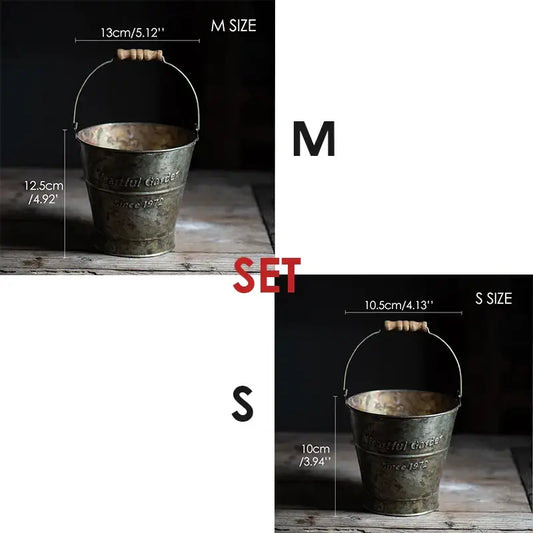Vintage galvanized iron handle bucket garden decoration living room - SM Set