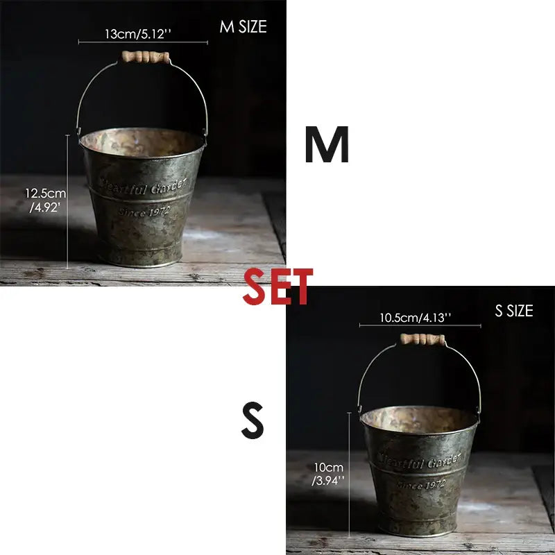 Vintage galvanized iron handle bucket garden decoration living room - SM Set