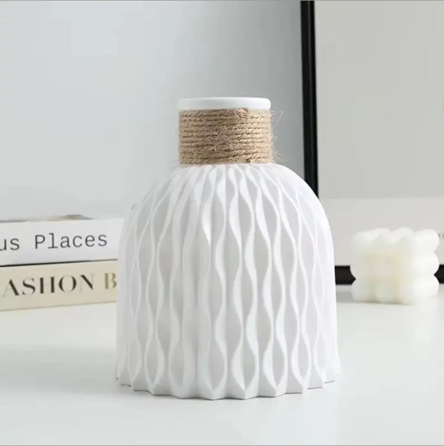 Gray Ripple Plastic Vase - 1PC  White
