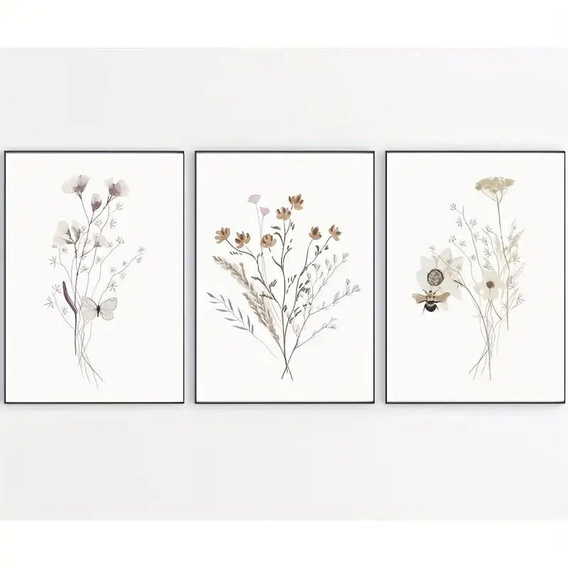 Watercolor flower posters set of 3 – bedroom botanical canvas art - Cx3pcs / 30x40cm