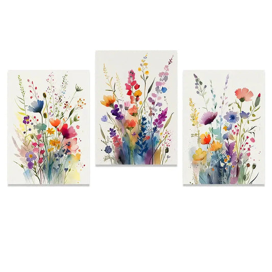 Wildflowers watercolour canvas wall art set – living room posters - 01 / 50x70cm-3pcs