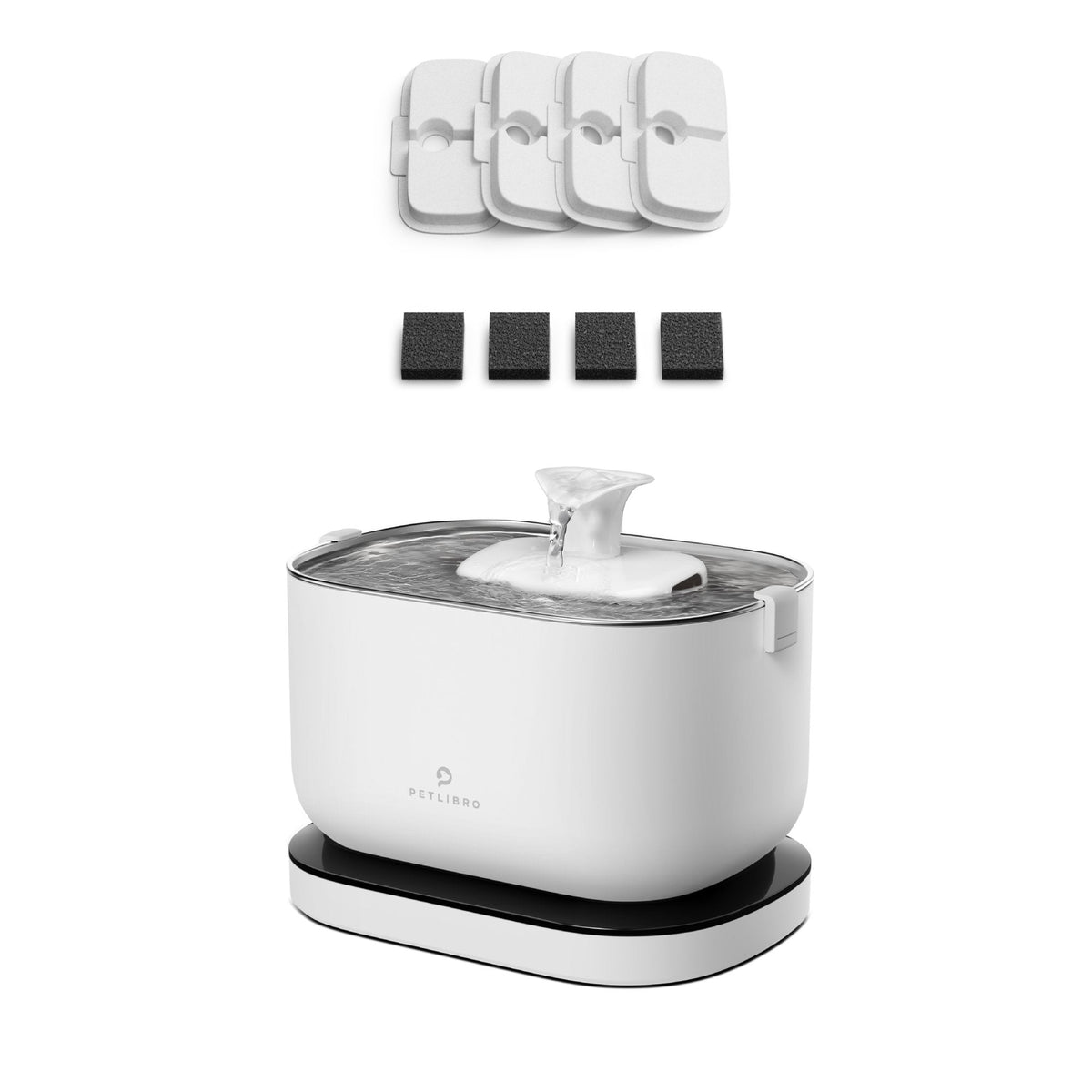 Petlibro on Dockstream Battery-Operated Water Fountain, White / Dockstream & 4 Filters, wireless cat fountain
