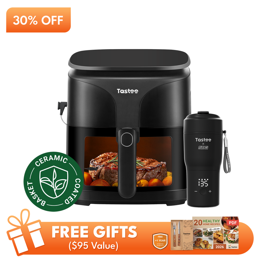 Tastee Sensor Magic Smart Air Fryer (Ceramic Coated) + Travel Coffee Mug (SBG Edition) - Black