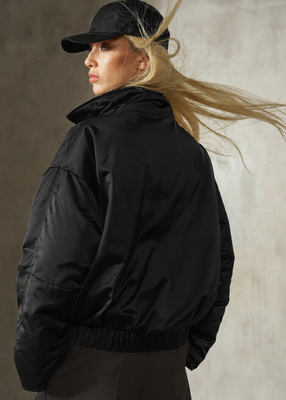 CROPPED SATEEN BOMBER - Noir - XS