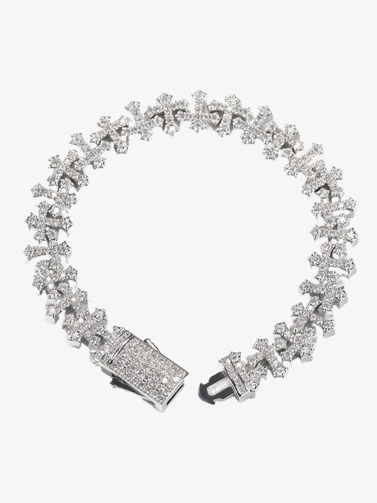 Cross Link Iced Bracelet - Silver / ONE SIZE