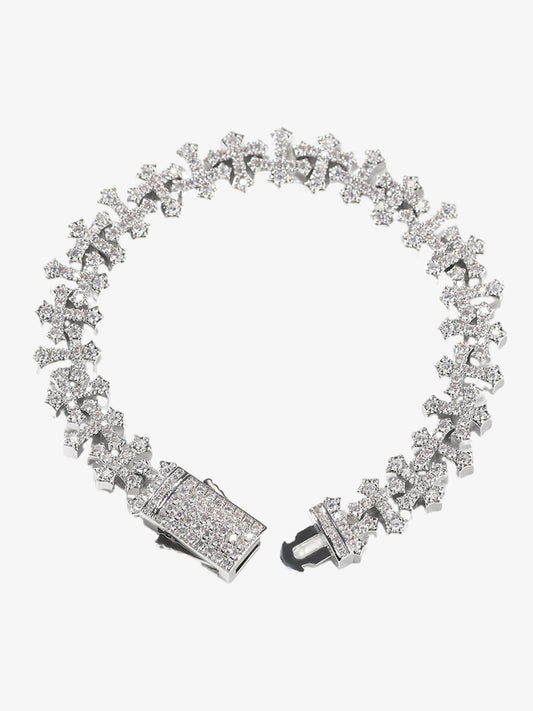 Cross Link Iced Bracelet - Silver / ONE SIZE