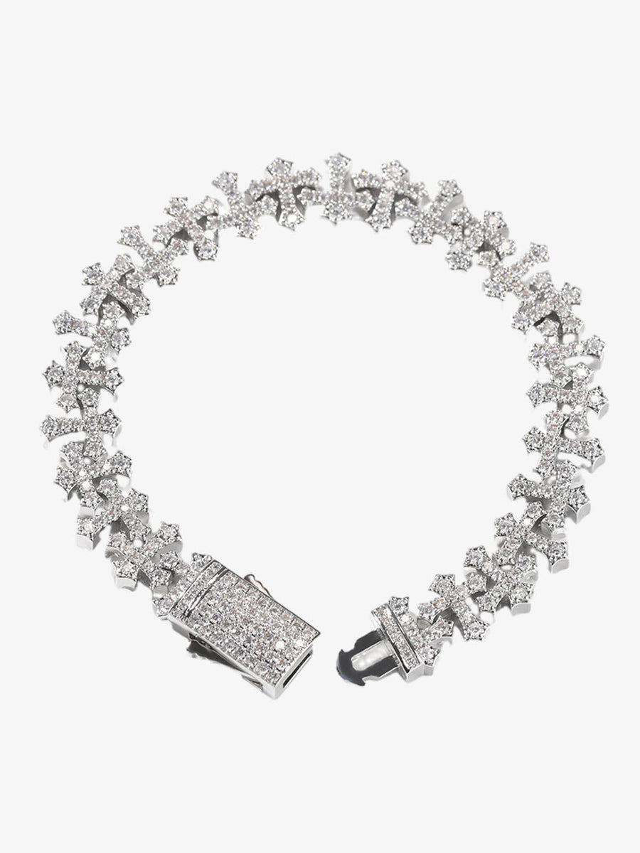 Cross Link Iced Bracelet - Silver / ONE SIZE
