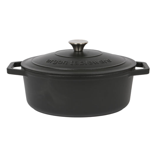 4.68L Matt Black Oval Cast Iron Casserole Dish