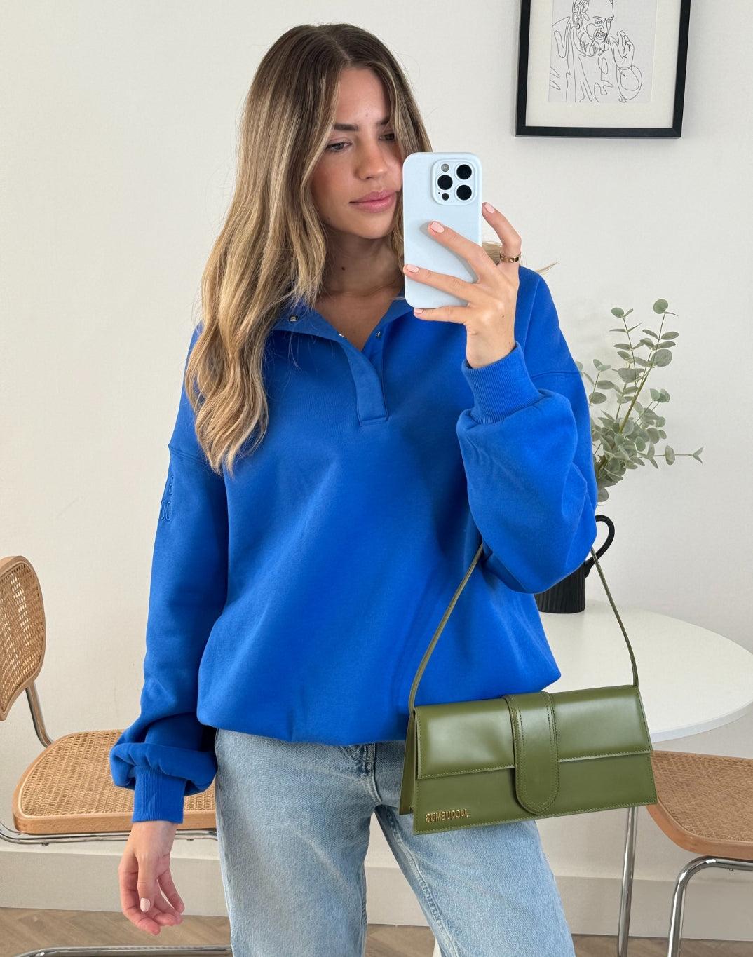Snap Collar Sierra Sweatshirt in Azure Blue - XXS/ 6-10 / Azure Blue