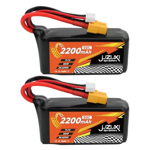 2Pcs 11.1V Lipo Battery 2200mAh 3S 50C Rechargeable Lithium Polymer Batteries with XH XT60 Connectors Compatible with Most RC Cars Airplane