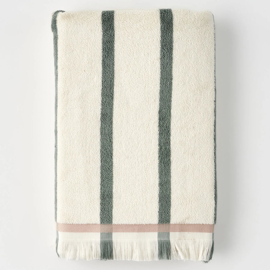 Ella Striped Cotton Bath Towel - Green