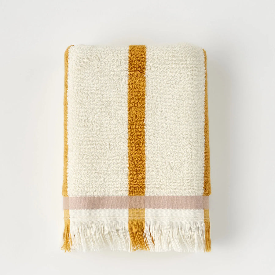 Ella Striped Cotton Hand Towel - Mustard