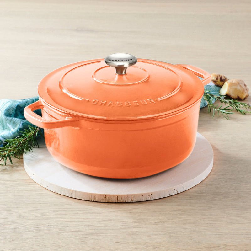 Chasseur Enamelled Cast Iron Round Dutch Oven, Tangerine 20 cm / 2.3 ltr – Lifetime Guarantee