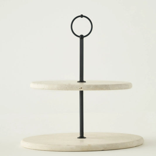 Ephesus Travertine 2-Tier Serving Stand