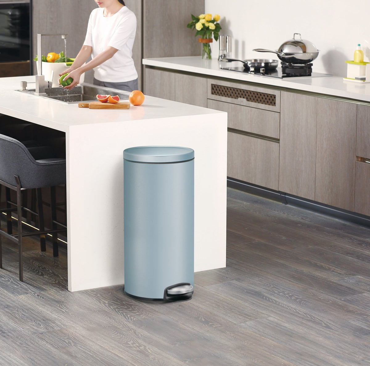 EKO Eva Kitchen Pedal Bin, 30L Titanium Blue