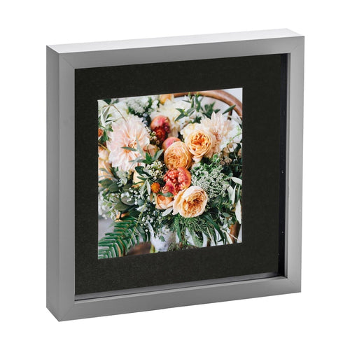 10" x 10" Grey 3D Box Photo Frame - with 6" x 6" Mount - Black Mount