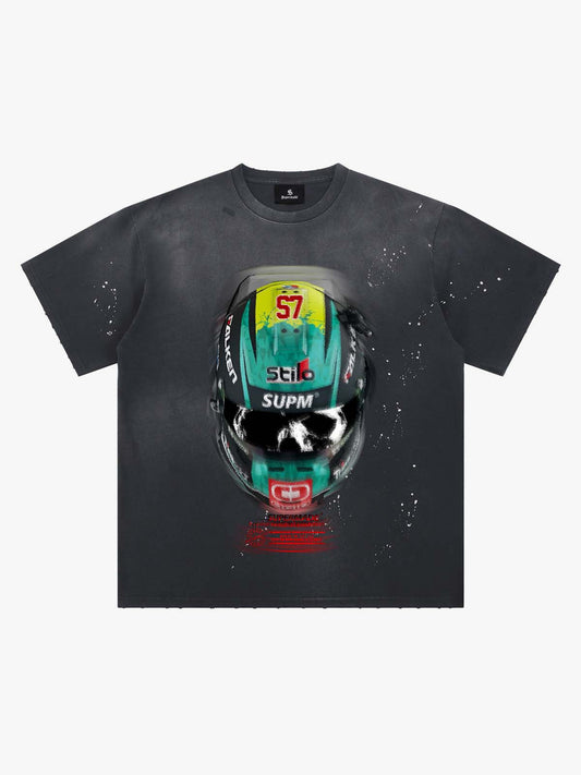 Racing Helmet Graphic T-Shirt - Black / M