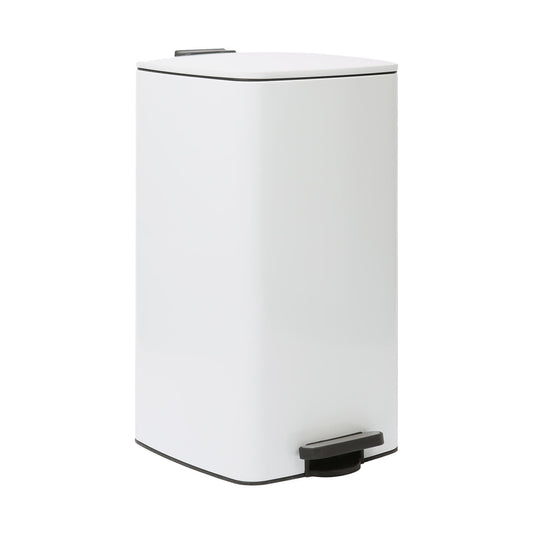 30L Square White Stainless Steel Kitchen Pedal Bin