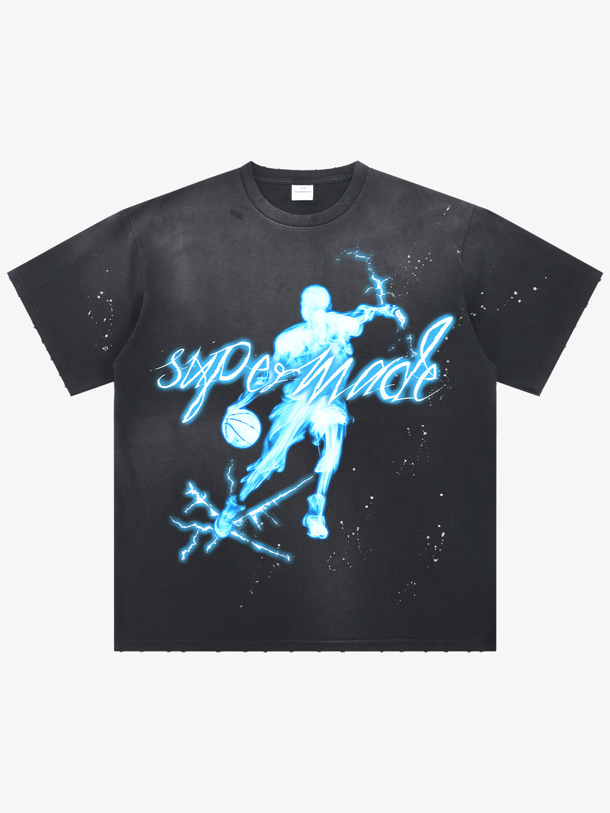 Supermade Energy Burst Basketball Electric Graphic T-Shirt - Water-Washed ink black / M