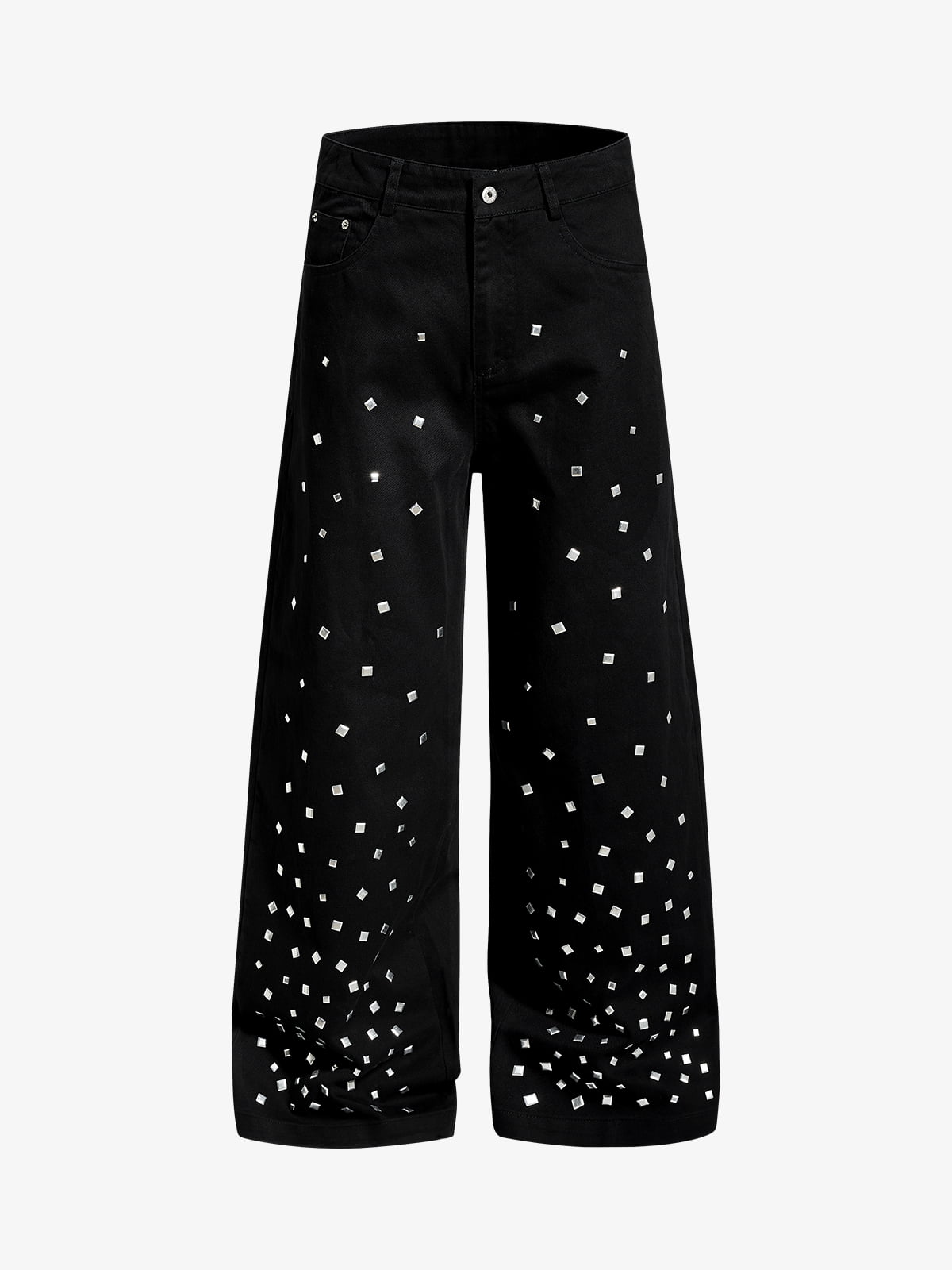 Rhinestone Straight Leg Pants - Black / S