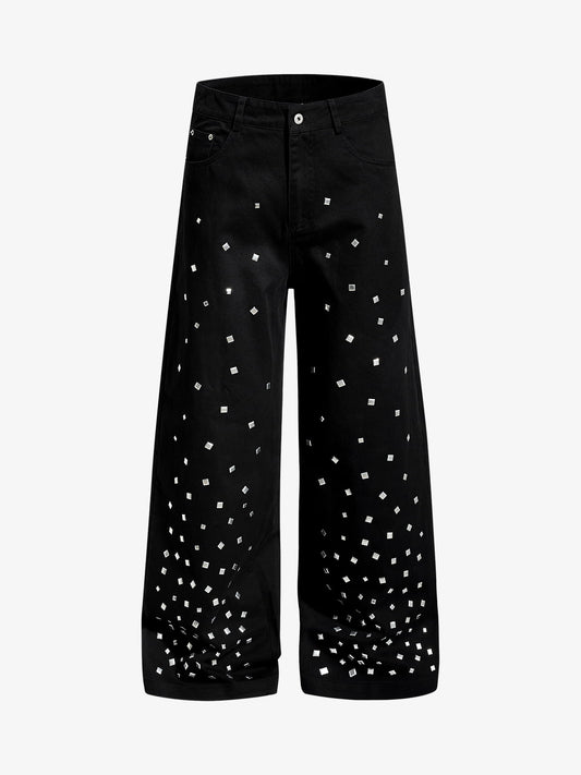 Rhinestone Straight Leg Pants - Black / S