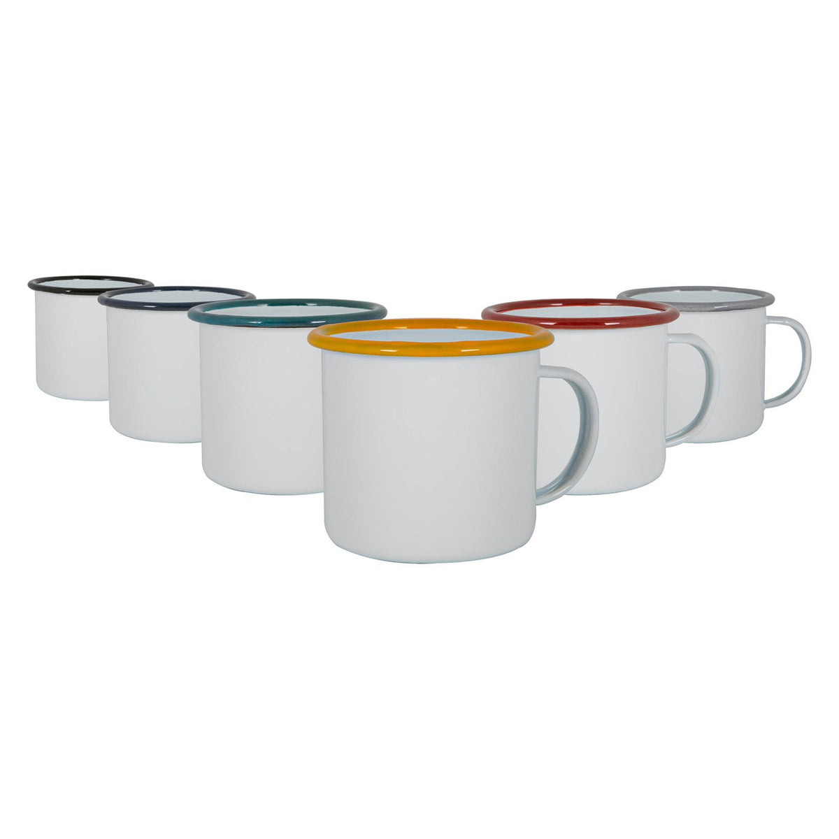6pc 375ml White Enamel Mugs Set