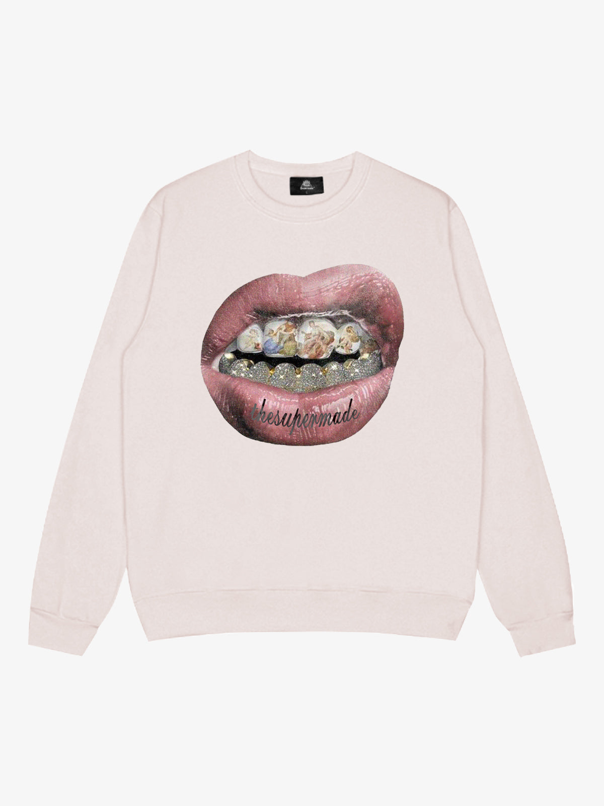 Streetwear Hip-Hop Gold Mouth Print Sweatshirt - Apricot / L
