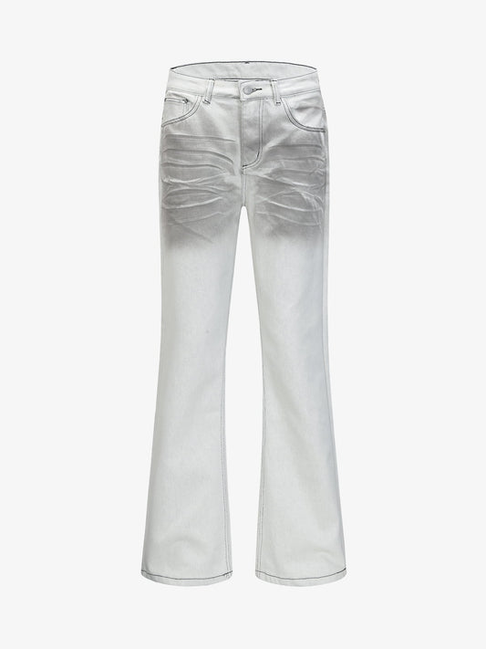 Retro Utility Dirty Wash Whisker Detail Flare Jeans - White / M