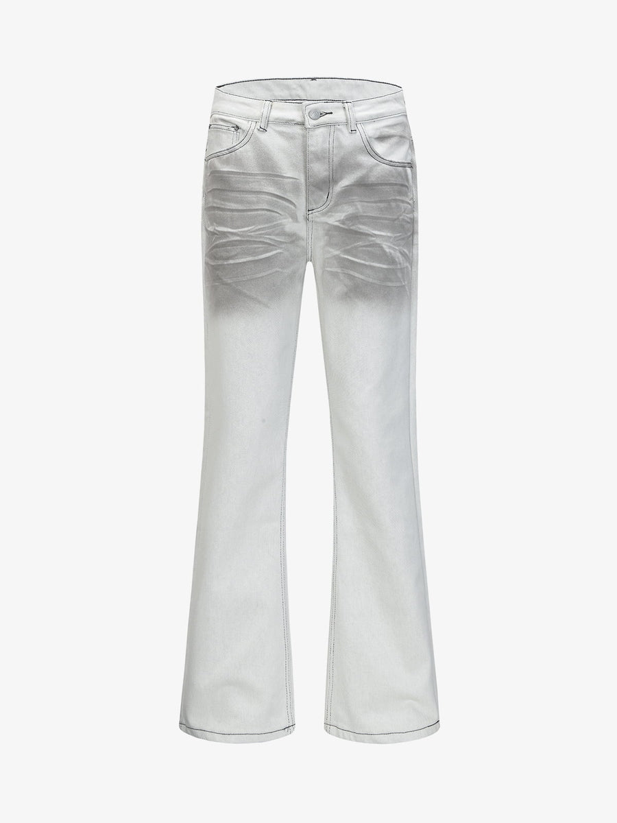 Retro Utility Dirty Wash Whisker Detail Flare Jeans - White / M