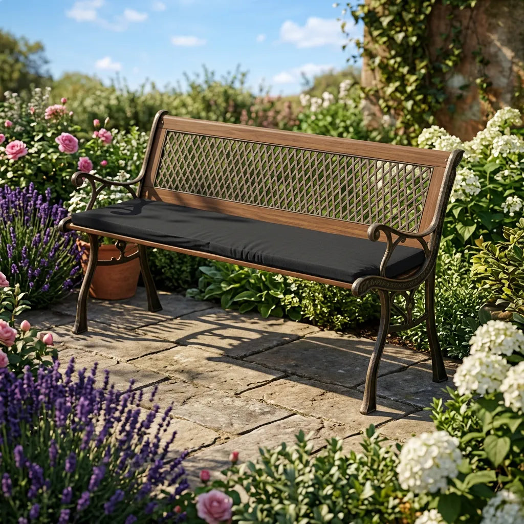 Water-Resistant 2-Seater Garden Bench Seat Pad Outdoor Furniture Bench Cushions - Black