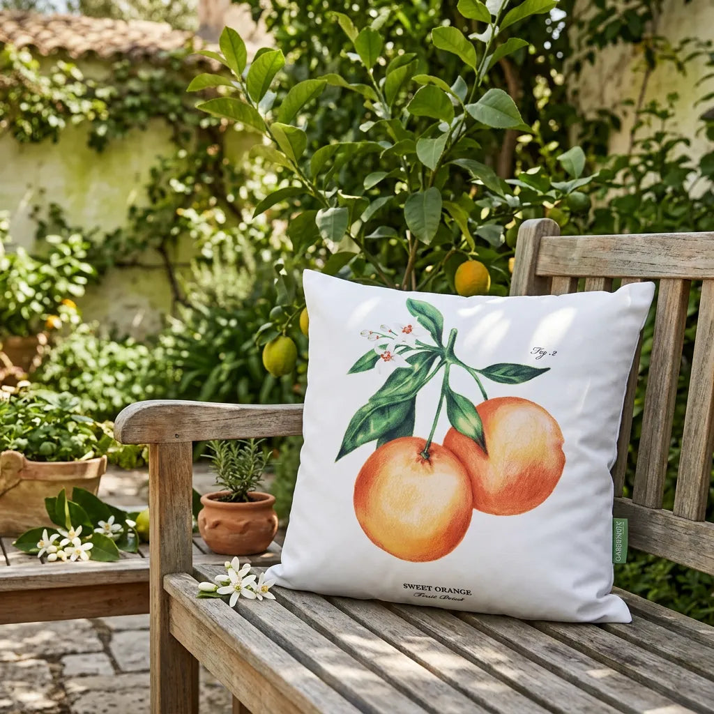 Water-Resistant Outdoor Orange Printed Scatter Cushion | Garden Decorative Pillow - Cream Big