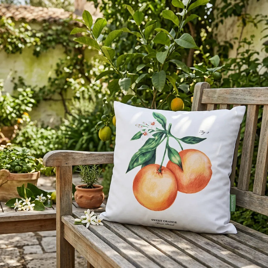 Water-Resistant Outdoor Orange Printed Scatter Cushion | Garden Decorative Pillow - Cream Big