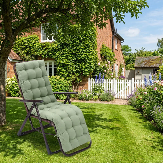Outdoor Tufted Recliner Chair Cushion Water Resistant Deck Chair Seat Pads with Ties - Cradon Green