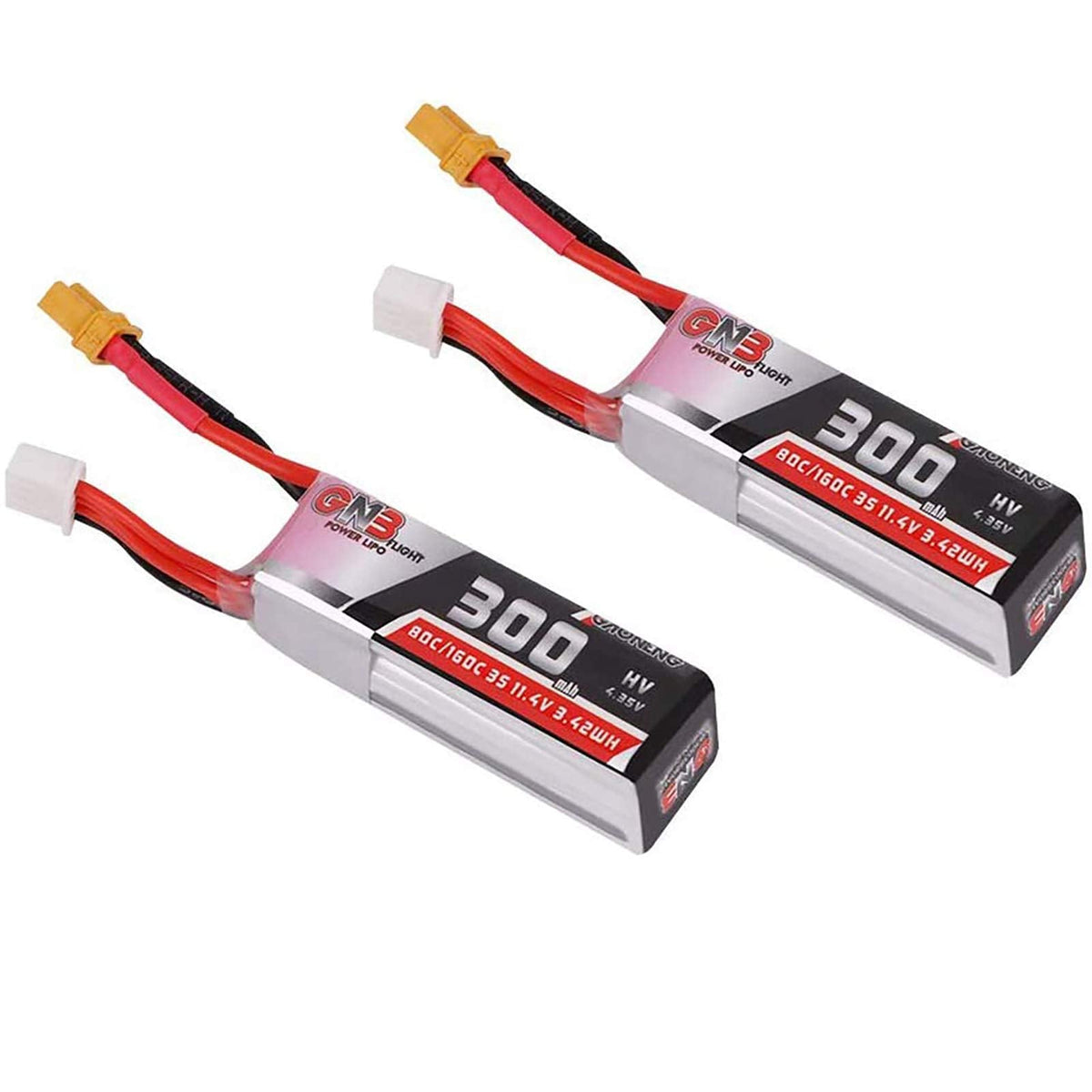 GAONENG 11.4V 300mAh 3S HV LiPo Battery 80C/160C with XT30 Connector for FPV Racing Drones (2PCS)