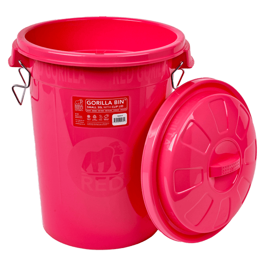 Gorilla Bin™ 30 Litre Storage Bin with Clip Lid | Heavy Duty Stackable Container - Pink