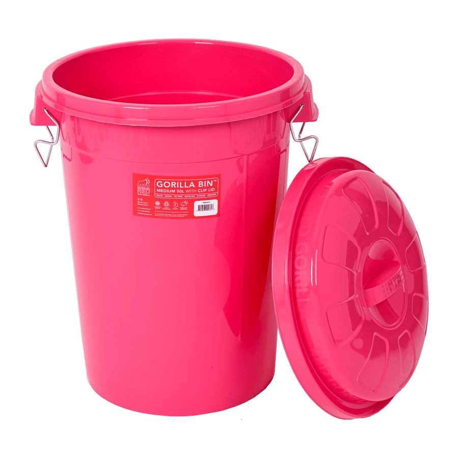 Gorilla Bin™ 50 Litre Storage Bin with Clip Lid | Heavy Duty Stackable Container - Pink