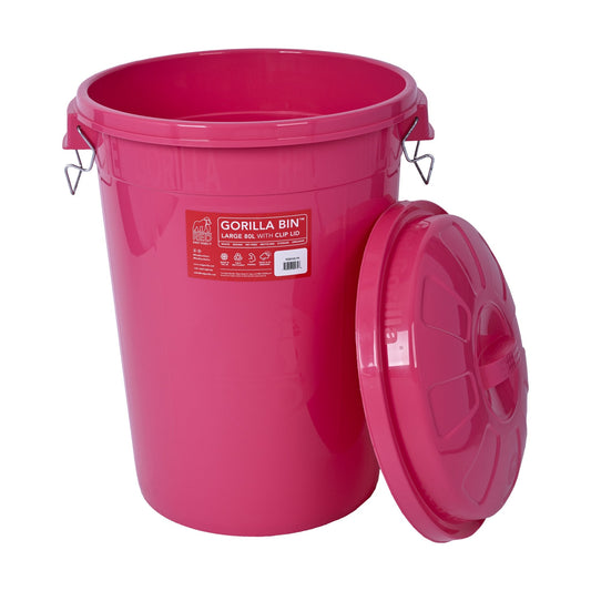 Gorilla Bin™ 80 Litre Storage Bin with Clip Lid | Heavy Duty Stackable Container - Pink