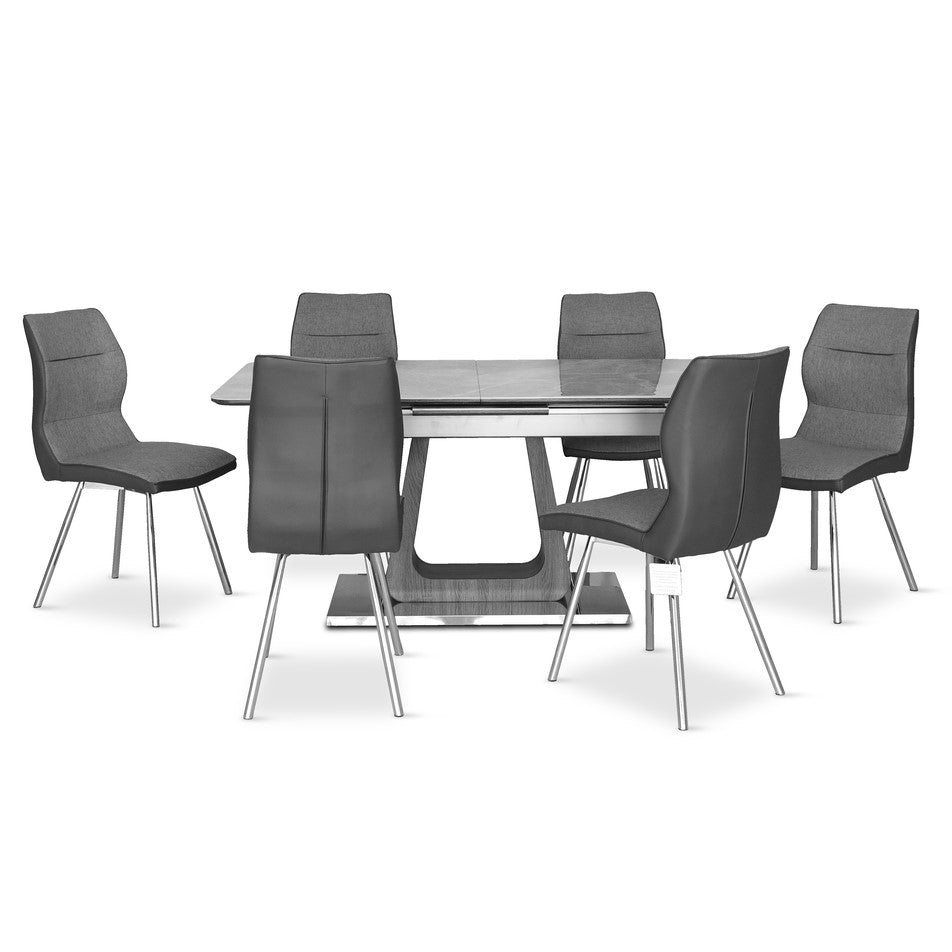 Zeus Grey Ceramic Extendable Dining Table 160cm-200cm & 6 Dining Chairs Set